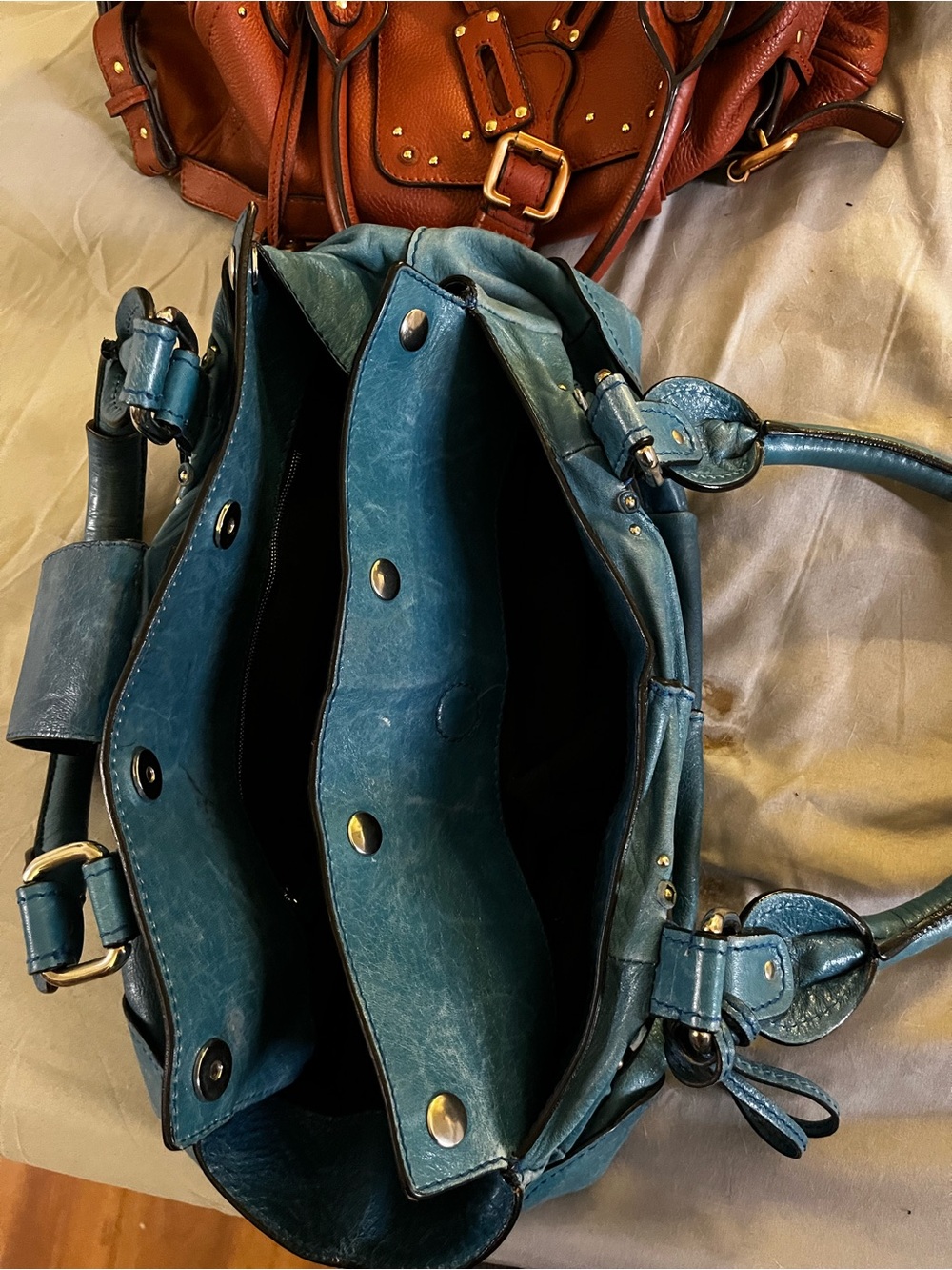 Chloe purses Teal and Brown Leather Shoulder Bag Set with Gold Hardware - Picture 5 of 12